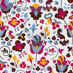 Seamless pattern with colored flowers - color vector clipart