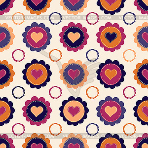 Seamless pattern with hearts and flowers - vector image