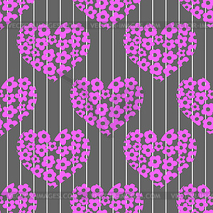 Seamless pattern with bright pink hearts on a striped b - vector EPS clipart