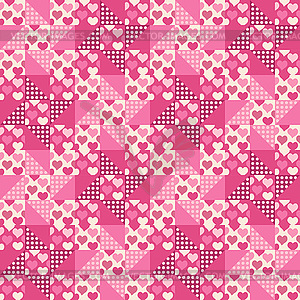 Seamless pattern, patchwork with hearts - vector image