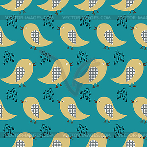 Seamless pattern with singing birds on a dark backgroun - vector image