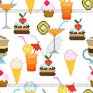 Seamless pattern with drinks and dessert - vector clipart