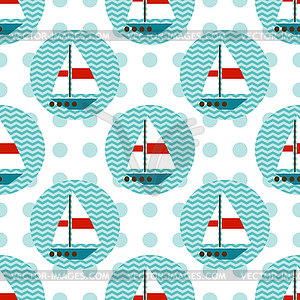 Seamless pattern with sailboats on the waves - vector image