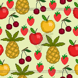 Seamless pattern with pixel fruit - vector image