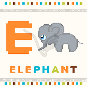 Азбука для детей, буква е и слон изолировать - цветной векторный клипарт