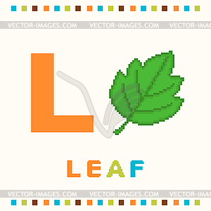 Alphabet for children, letter l and a leaf isolated - vector clipart