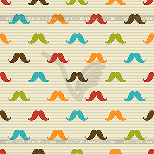 Seamless pattern of colored mustache on striped backgro - vector clip art