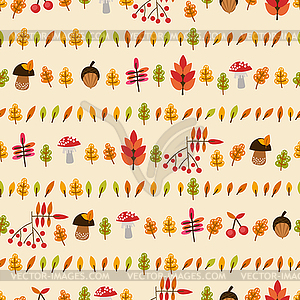 Autumn seamless pattern with mushrooms, berries and lea - vector image