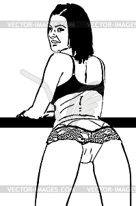 Black And White Girls Nude - Black-and-white drawing of the naked girl. - vector clipart