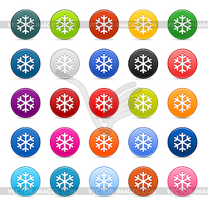 25 color satin buttons with snowflake sign - vector clipart