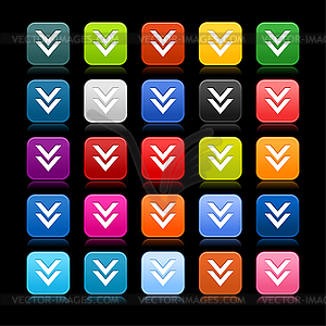 25 color square matted buttons with download signs - vector clipart