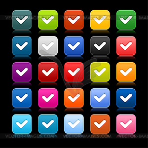 25 color square web buttons with check sign - vector clipart