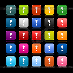 25 color square web buttons with exclamation mark - vector image