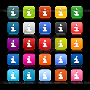 25 color square web buttons with info sign - vector clipart