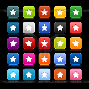 25 color square web buttons with star sign - vector clip art