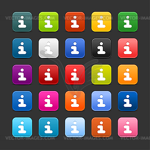 25 color square matted web buttons with info sign - vector image