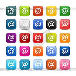 25 color square web buttons with e-mail sign - vector clipart