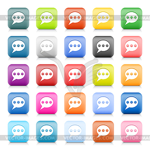 25 color square web buttons with chat sign - vector image