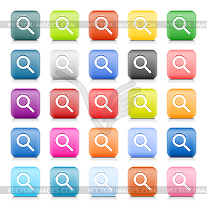 25 color square web buttons with search sign - vector clipart