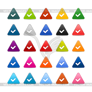 25 triangular web buttons with check sign - vector clipart