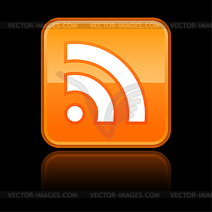 Orange glossy button with RSS symbol - vector clipart