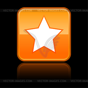 Orange glossy button with star - vector clipart
