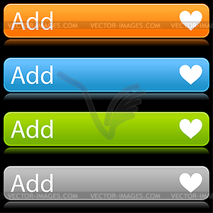 Цветные глянцевые панели веб-прямоугольник с сердцем - добавить - векторный клипарт EPS