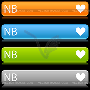 Colored glossy rectangle web bar with heart - NB - vector clipart