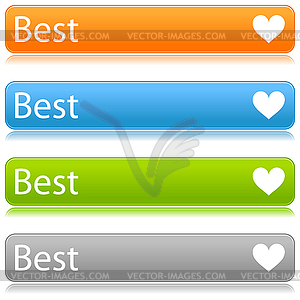 Colored glossy rectangle web bar with heart - Best - vector clip art