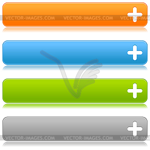 Глянцевый прямоугольник длинный веб-кнопок со знаком плюс - стоковое векторное изображение