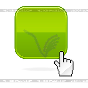 Green glossy blank web 2.0 button with cursor hand - vector clipart