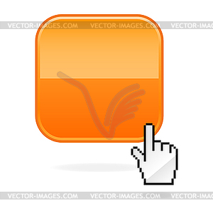 Orange glossy blank web 2.0 button with cursor hand - vector clipart