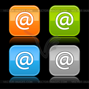 Glossy colored square buttons with e-mail sign - color vector clipart