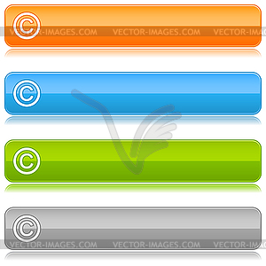 Glossy color long buttons with copyright symbol - vector image