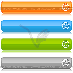 Glossy color long buttons with copyright symbol - vector image