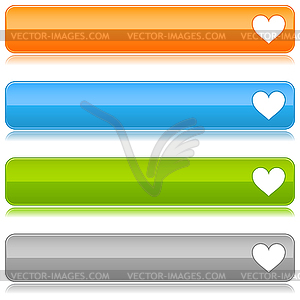 Web 2.0 long web buttons with heart - vector clipart