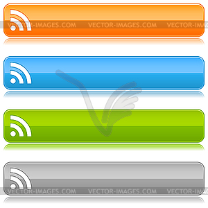 Glossy rectangle long web buttons with RSS sign - vector image