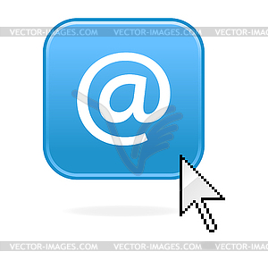 Blue glossy web button with e-mail sign and cursor - vector image