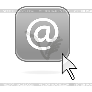 Gray glossy button with e-mail sign and cursor - vector image