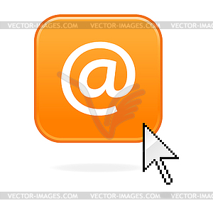 Orange button with e-mail symbol and cursor - vector image