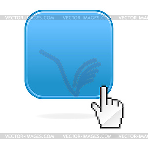 Blue simple glossy web button with cursor - vector clipart