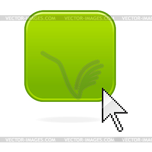 Green simple square glossy web button with cursor - vector image