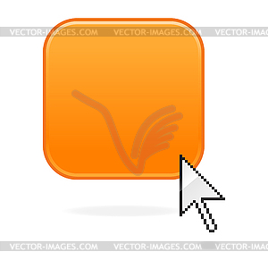 Orange simple square glossy web button with cursor - vector image