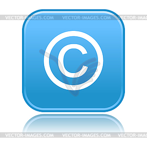 Blue glossy button with copyright symbol - vector clip art