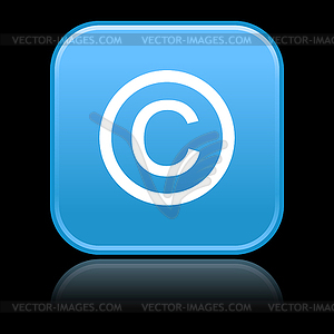 Синяя глянцевая кнопка с символа авторского права - векторное изображение клипарта
