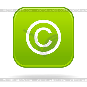 Green glossy button with copyright symbol - vector image