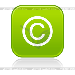 Green glossy button with copyright symbol - vector clip art