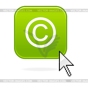 Green glossy button with copyright symbol and cursor - royalty-free vector clipart