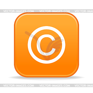 Orange glossy button with copyright symbol and cursor - vector image