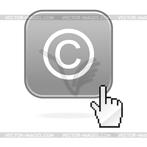 Gray glossy button with copyright symbol and cursor - vector image